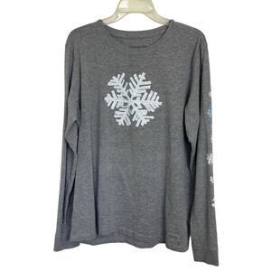 Life is Good Snowflake Long Sleeve Crusher Tee Women’s Size Large Winter